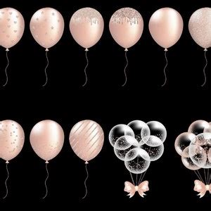 Nude Balloons Party Clip Art Pastel Baby Shower Shimmer Glitter Bunch Bunches Foil Effect