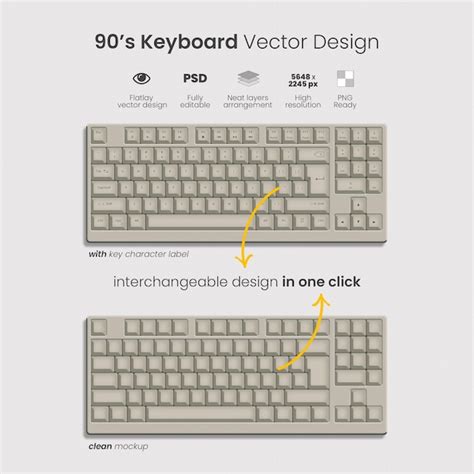 Premium PSD | Psd classic 90s keyboard mockup