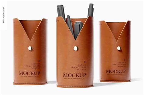 Premium PSD Leather Pen Holders Mockup