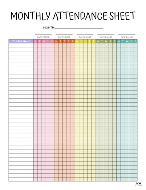 Student Attendance Sheet Printable