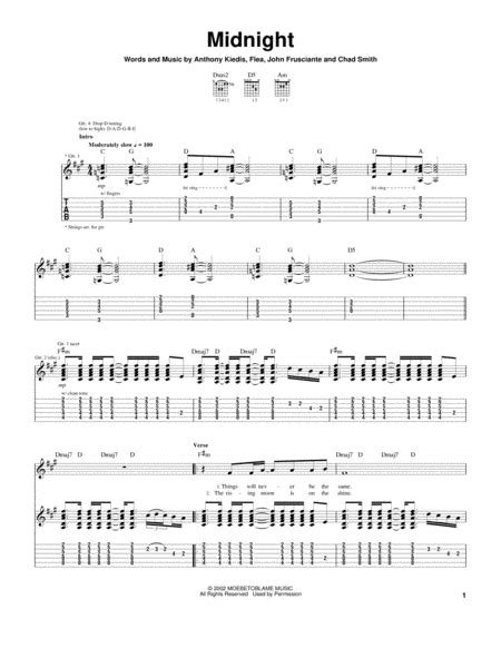 Midnight By The Red Hot Chili Peppers Guitar Tablature Digital Sheet Music Sheet Music Plus