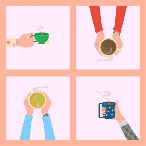 Premium Vector Human Hands Holding Cups Or Mugs With Hot Drinks
