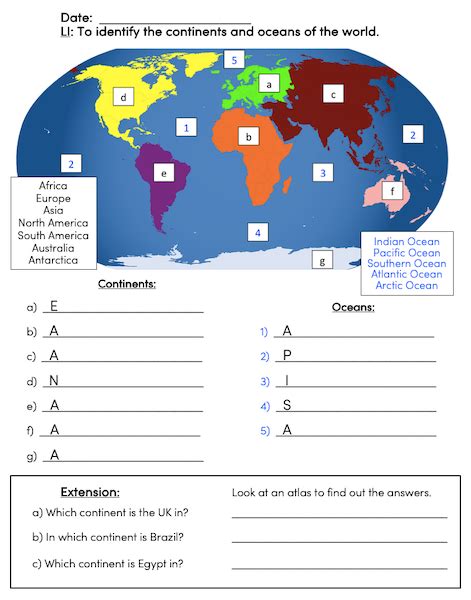 Continents And Oceans Of The World Ks Ks Presentation And