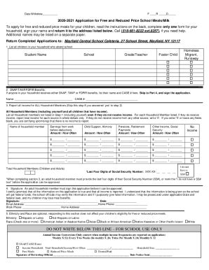 Fillable Online Applications For Free And Reduced Meals Fax Email Print