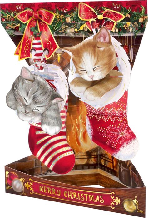 D Swing Pop Up Kerst Wenskaart Met Envelop Christmas Kittens Bol