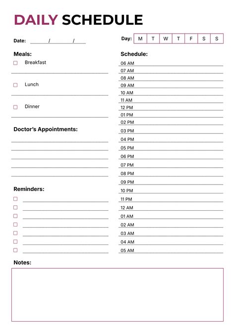 Elderly Daily Schedule Template - Google Docs | Word - Highfile