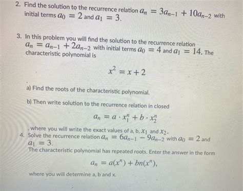 Solved 2 Find The Solution To The Recurrence Relation An Chegg