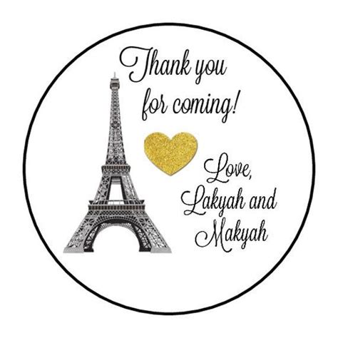 Birthday SWEET 16 Quinceanera Favor Stickers Eiffel Tower Thank You