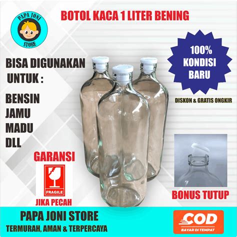 Jual Botol Kaca Liter Bening Botol Bensin Botol Jamu Ml Bonus