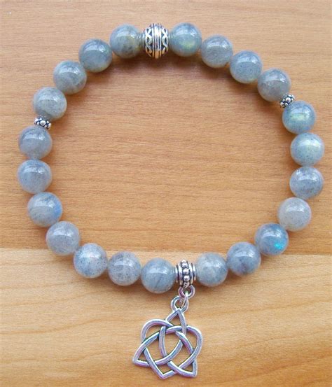 Fr Bracelet Style Celtique En Labradorite Et Medaille Plaquee Argent