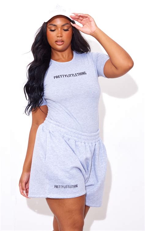 Plt Plus Grey Marl Short Sleeve Bodysuit Prettylittlething