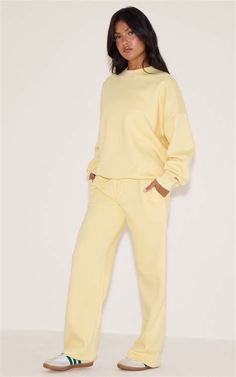 Butter Yellow Oversized Sweat Tracksuit Set Athleisure