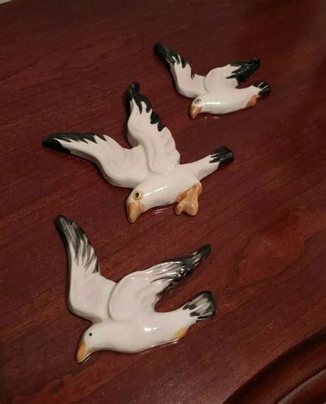 Vintage Ceramic Flying Seagulls Wall Art Plaque Set Unique Set Of