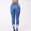 High Waist Blue Skinny Jeans With Ripped Holes And Cropped Jeggings