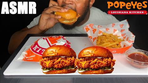 Asmr Popeyes Chicken Sandwich And Cajun Fries Mukbang No Talking