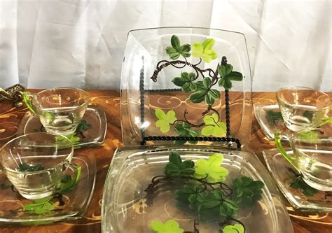 Vintage Hazel Atlas Gay Fad Ivy Glass Luncheon Plates Set Of Etsy