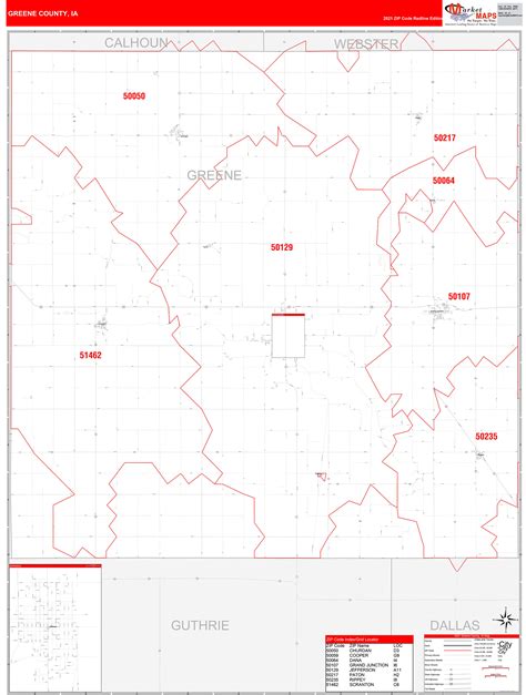 Greene County, IA Zip Code Wall Map Red Line Style by MarketMAPS - MapSales