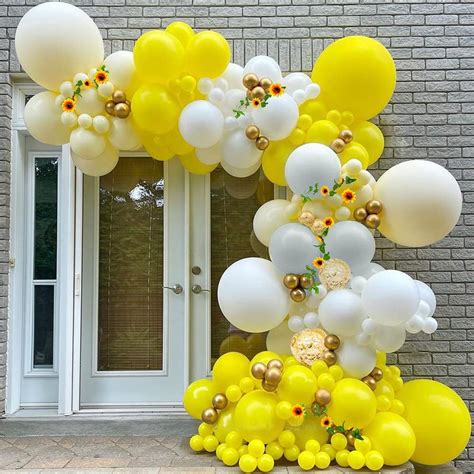 Yellow Balloons Garland Kit 97pcs Pastel Yellow Gray Gold Confetti