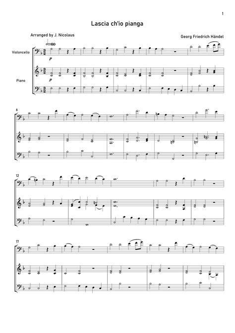 Lascia Ch Io Pianga Arr John Nicolaus Sheet Music Georg Friedrich Händel Cello And Piano