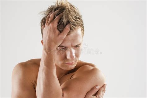 Thinking Caucasian Man With Naked And Tanned Torso Stock Photo Image Of Standing Caucasian