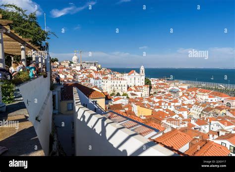 Portugal, Lisbon, Alfama district, Miradouro de Santa Luzia, view over