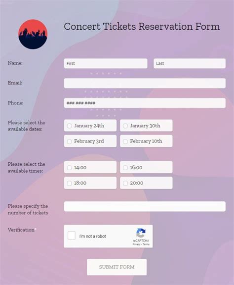 Free Concert Tickets Reservation Form Template Formbuilder