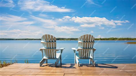 Premium Photo | Relaxation lake dock chairs