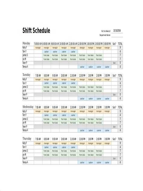 Shift Schedule - 16+ Examples, Google Docs, Google Sheets, Excel, Word ...