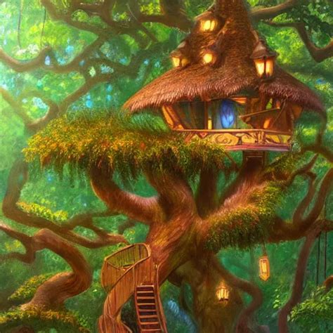 Fancy Treehouse In The Enchanted Forest Detailed Stable Diffusion