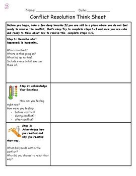 SEL: Conflict/ Resolution Think Sheet by Boykin Creations | TPT