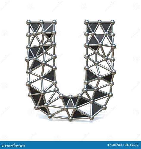 Wire Low Poly Black Metal Font Letter U 3d Stock Illustration