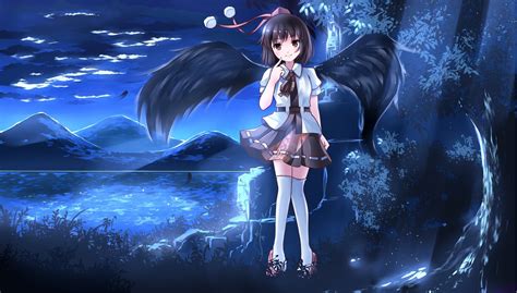 Illustration Night Anime Anime Girls Short Hair Wings