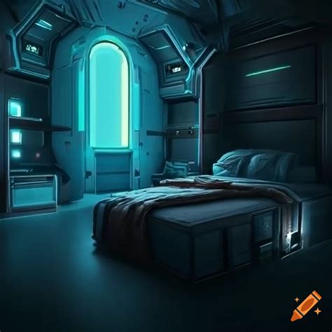 Dark sci-fi bedroom interior on Craiyon