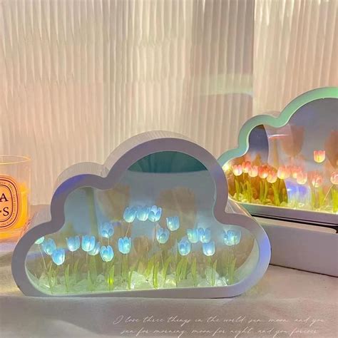 Storaffy Luz Noche Tulipán Nube Lámpara Tulipán 2 En 1 Con Espejo