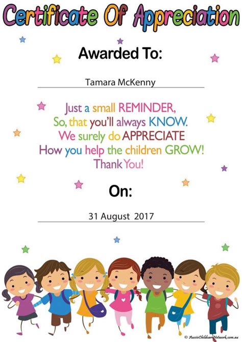 Certificate For Educators Template - Aussie Childcare Network