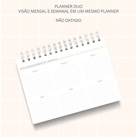 Planner Semanal Duo Quadriculado Laranja Fuxicando Com Arte