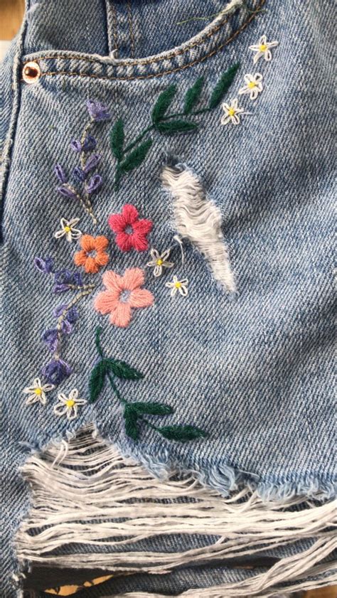 Embroidered Denim Shorts