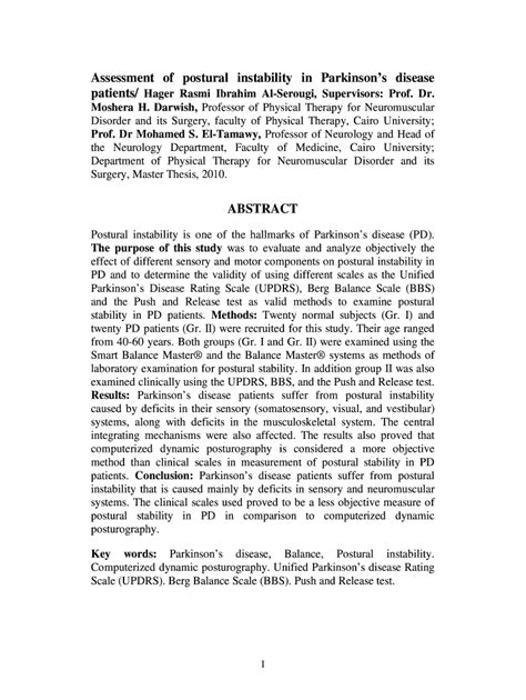 Fillable Online Assessment Of Postural Instability In Parkinsons