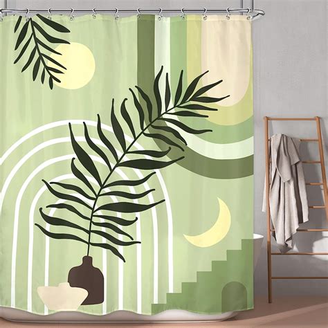 Spxubz Boho Mid Century Abstract Shower Curtain Bathroom Set With 12