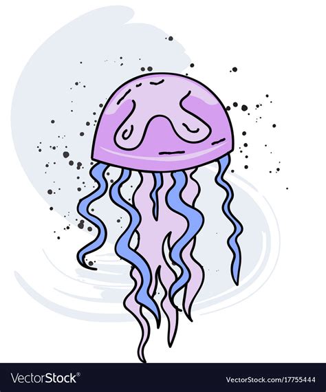 Jellyfish cartoon hand drawn image Royalty Free Vector Image