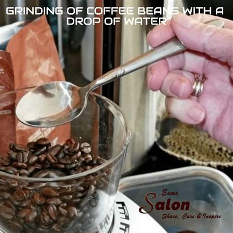 Grinding of Coffee beans with a drop of water • Esme Salon