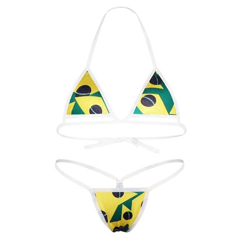 Conjunto De Bikini Con Bandera De Brasil Para Mujer Ba Ador Sexy Con Tanga Traje De