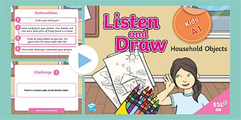 esl listen  draw household objects kids