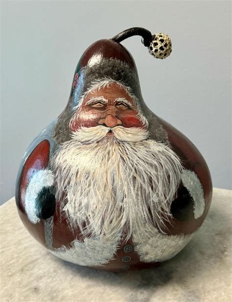 Handpainted Large Dried Gourd Handpainted Santa Gourd Folk Art Santa