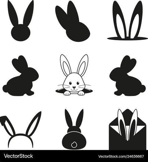 Black And White Easter Bunny Silhouette Set Vector Image