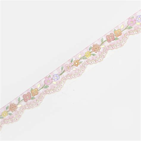 Pink Floral Lace Washi Tape Bgm Flowers Gold Foil Accent Shop