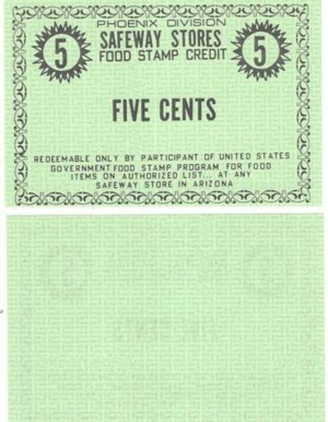 5 Cents Type 1 Food Stamp Scrip Safeway Stores United States