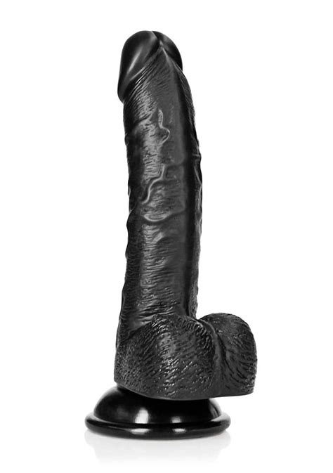 Gebogen Realistische Dildo Met Ballen En Zuignap 18cm Zwart