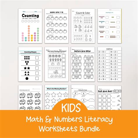 math numbers literacy worksheets  kids fun learning printables