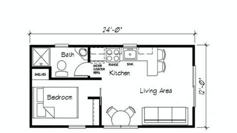 the floor plan for a small cabin with two bedroom and living room, as ...